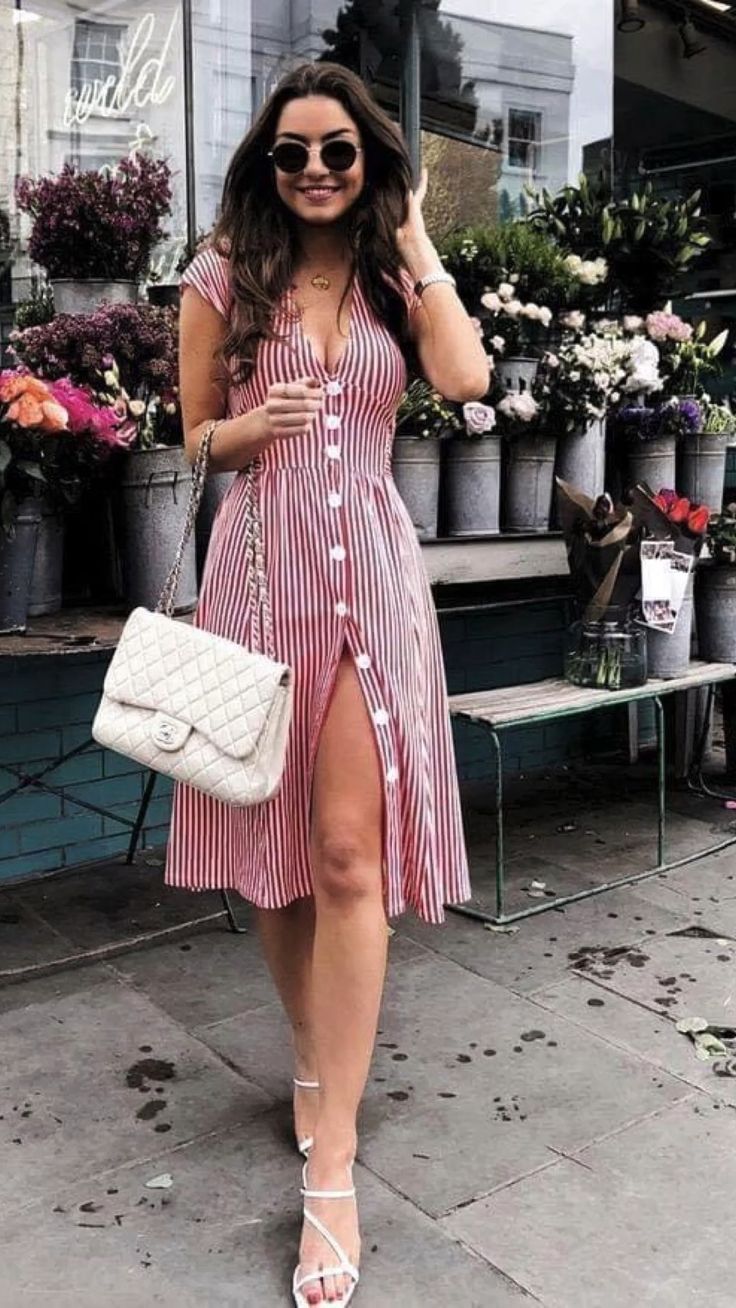 Striped Red Dress Perfect for a Baby Shower